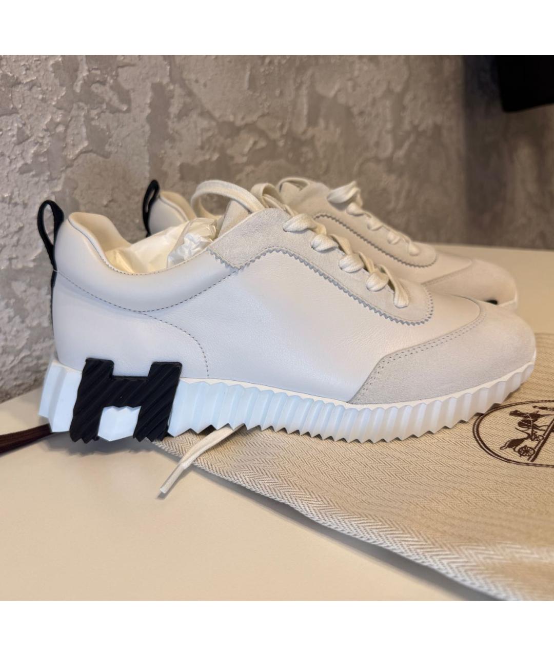 HERMES Белые кожаные кроссовки, фото 6