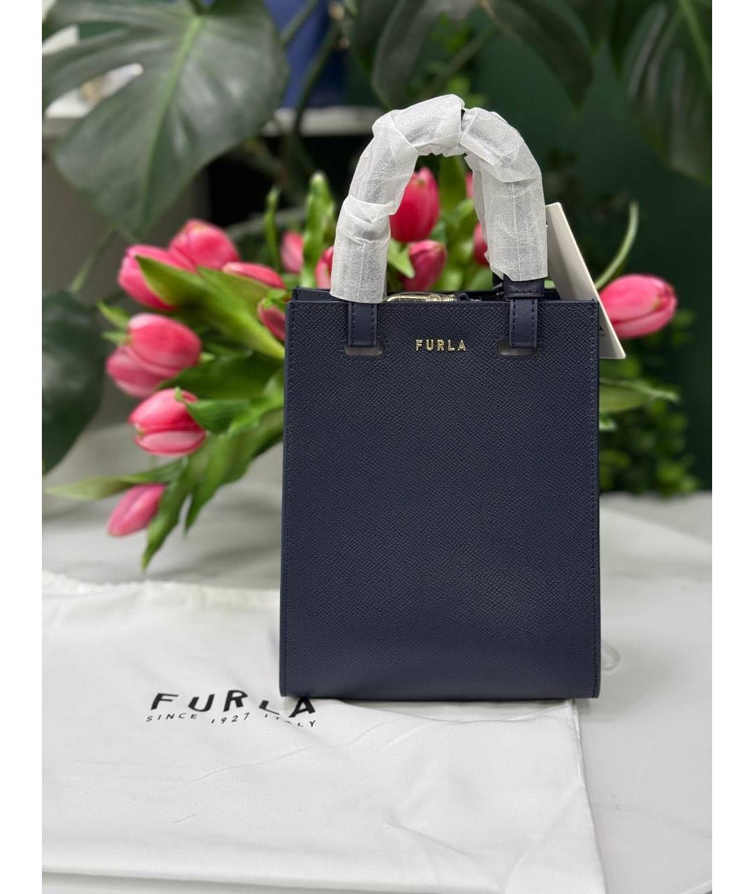FURLA Темно-синяя кожаная сумка с короткими ручками, фото 5