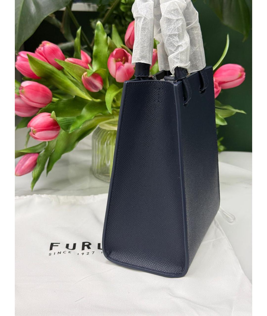 FURLA Темно-синяя кожаная сумка с короткими ручками, фото 2