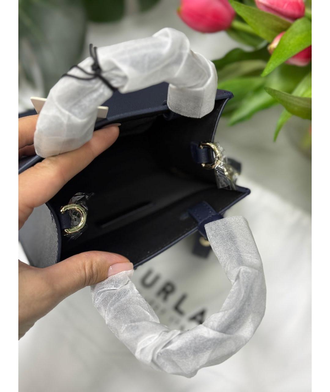 FURLA Темно-синяя кожаная сумка с короткими ручками, фото 3