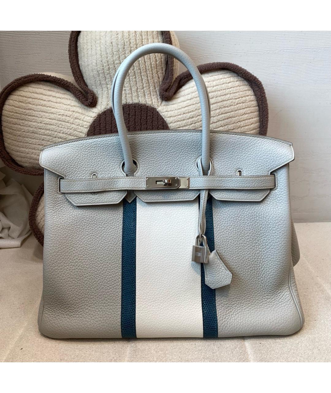 HERMES Серая кожаная сумка с короткими ручками, фото 3