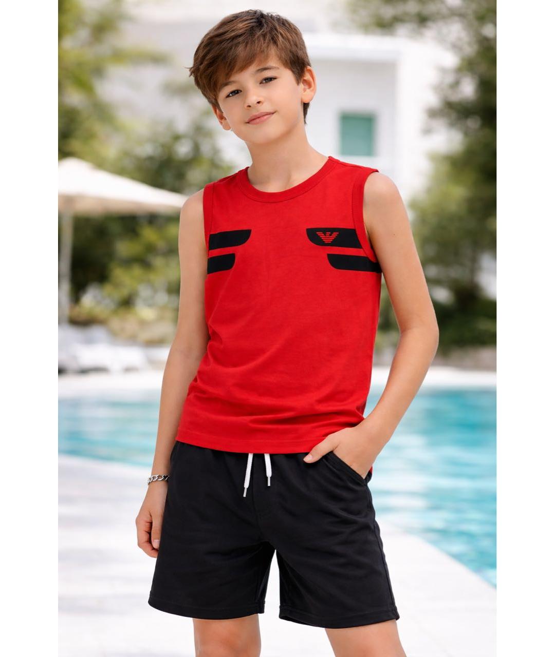 ARMANI JUNIOR Красная хлопковая детская футболка, фото 5