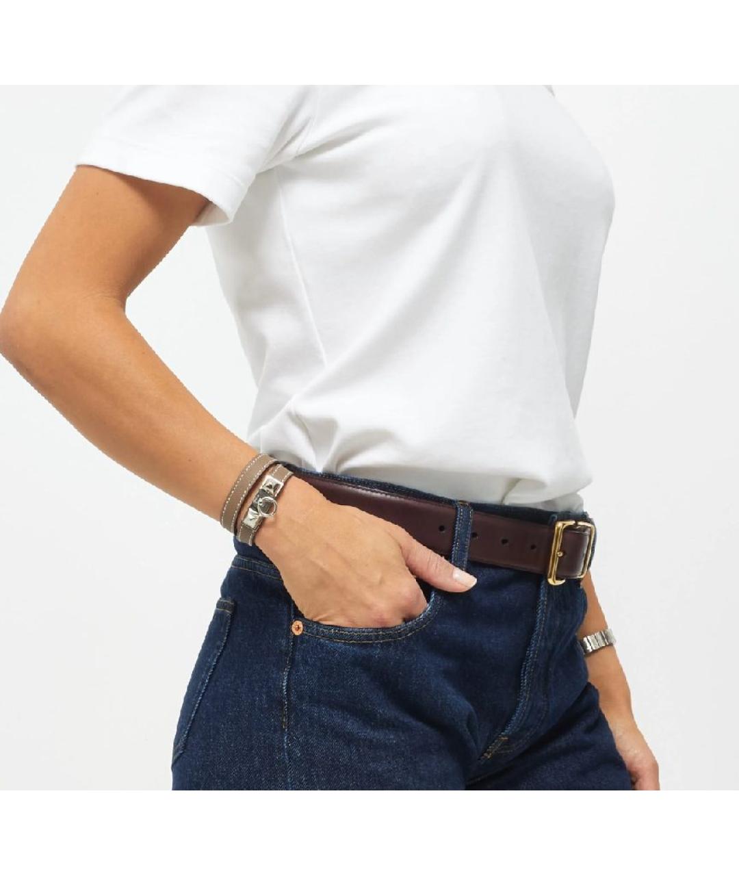 HERMES Бежевый кожаный браслет, фото 5