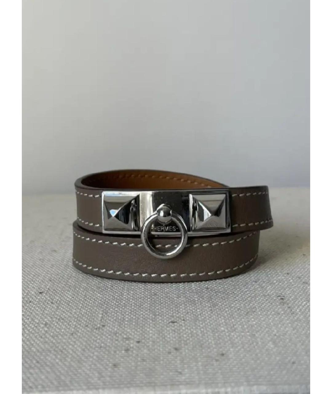 HERMES Бежевый кожаный браслет, фото 8