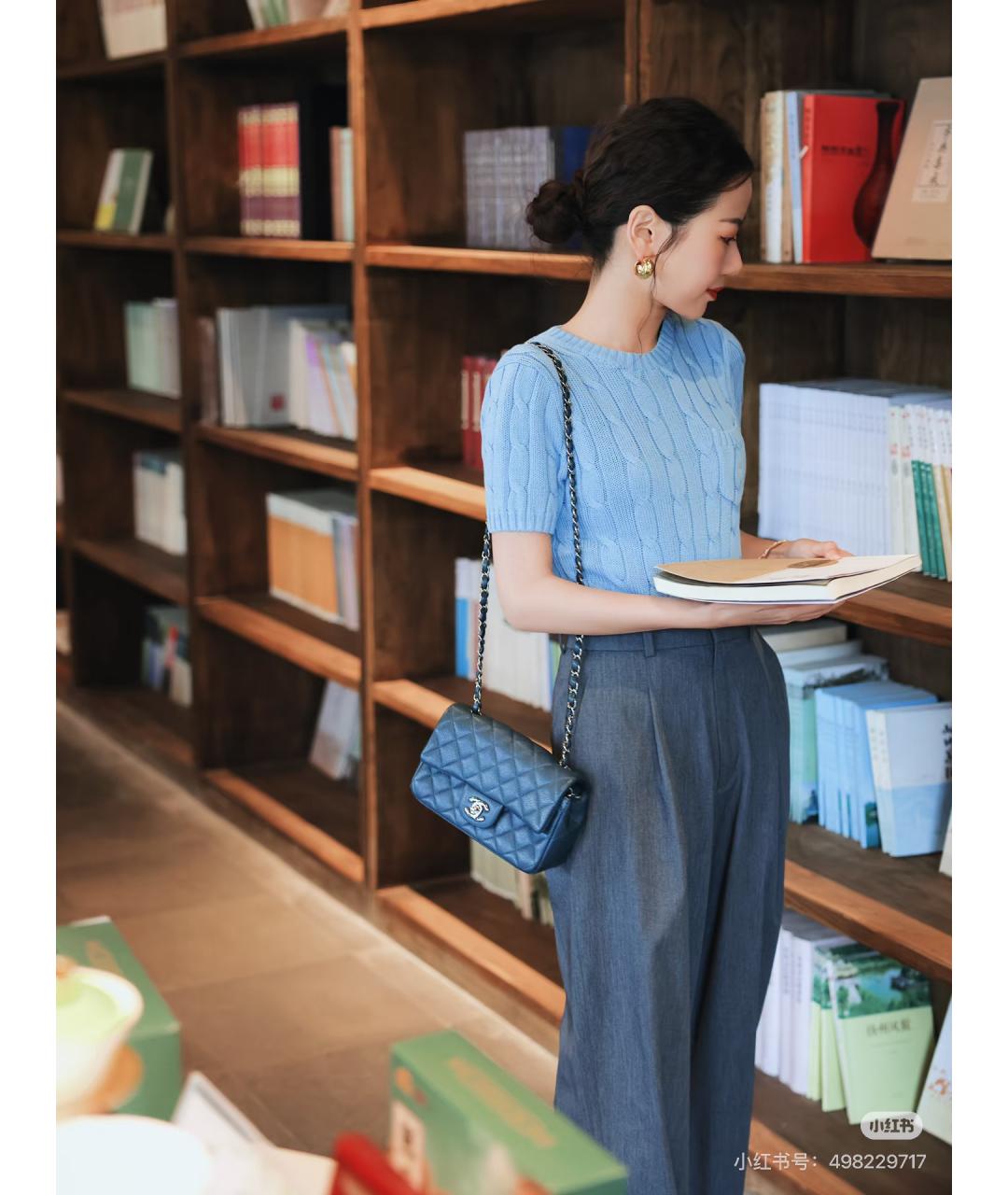 CHANEL Синяя кожаная сумка через плечо, фото 6