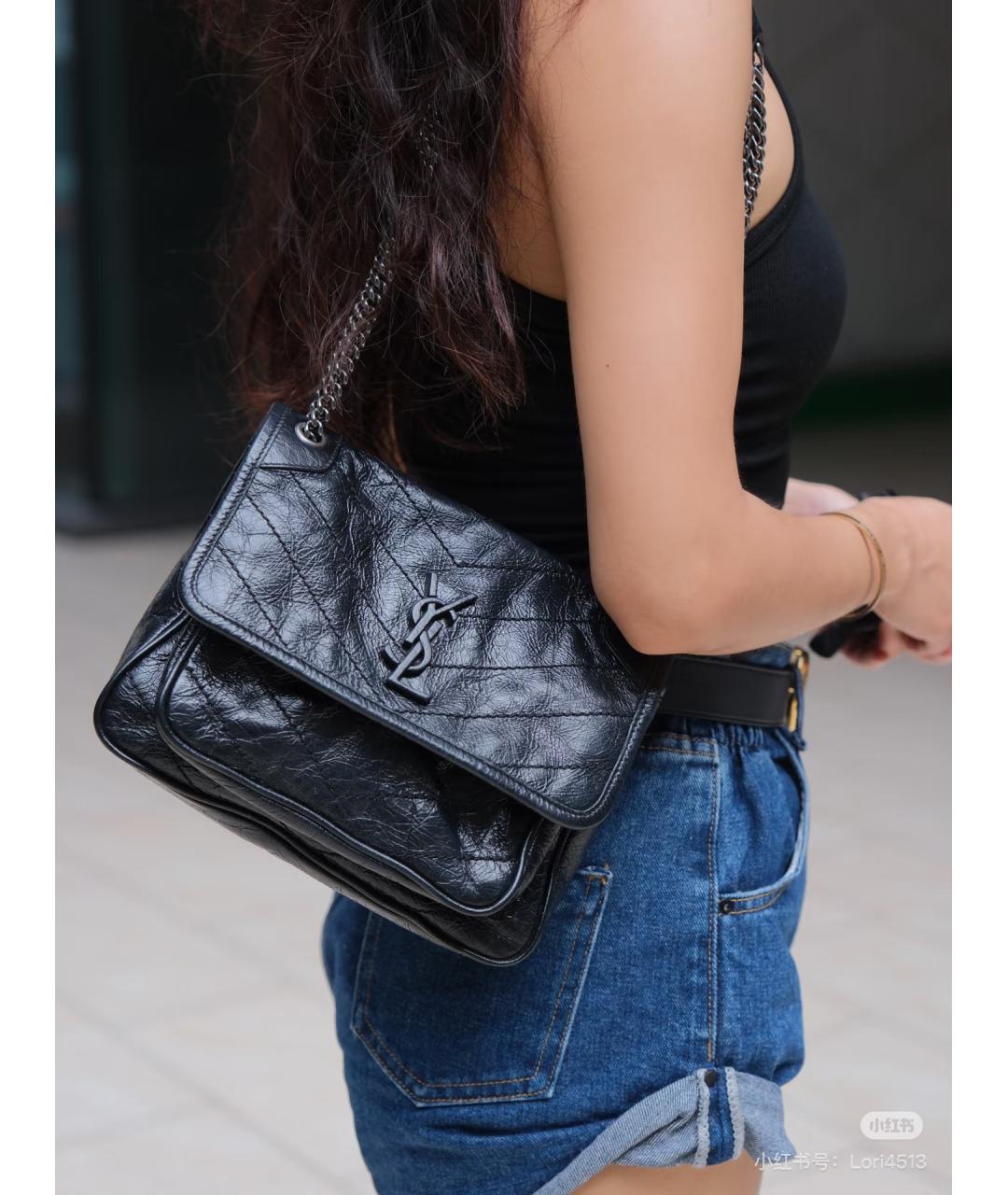 SAINT LAURENT Темно-синяя кожаная сумка через плечо, фото 6