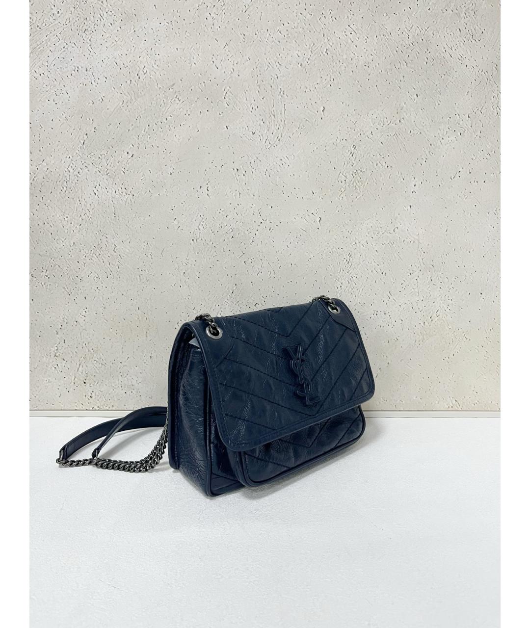 SAINT LAURENT Темно-синяя кожаная сумка через плечо, фото 4