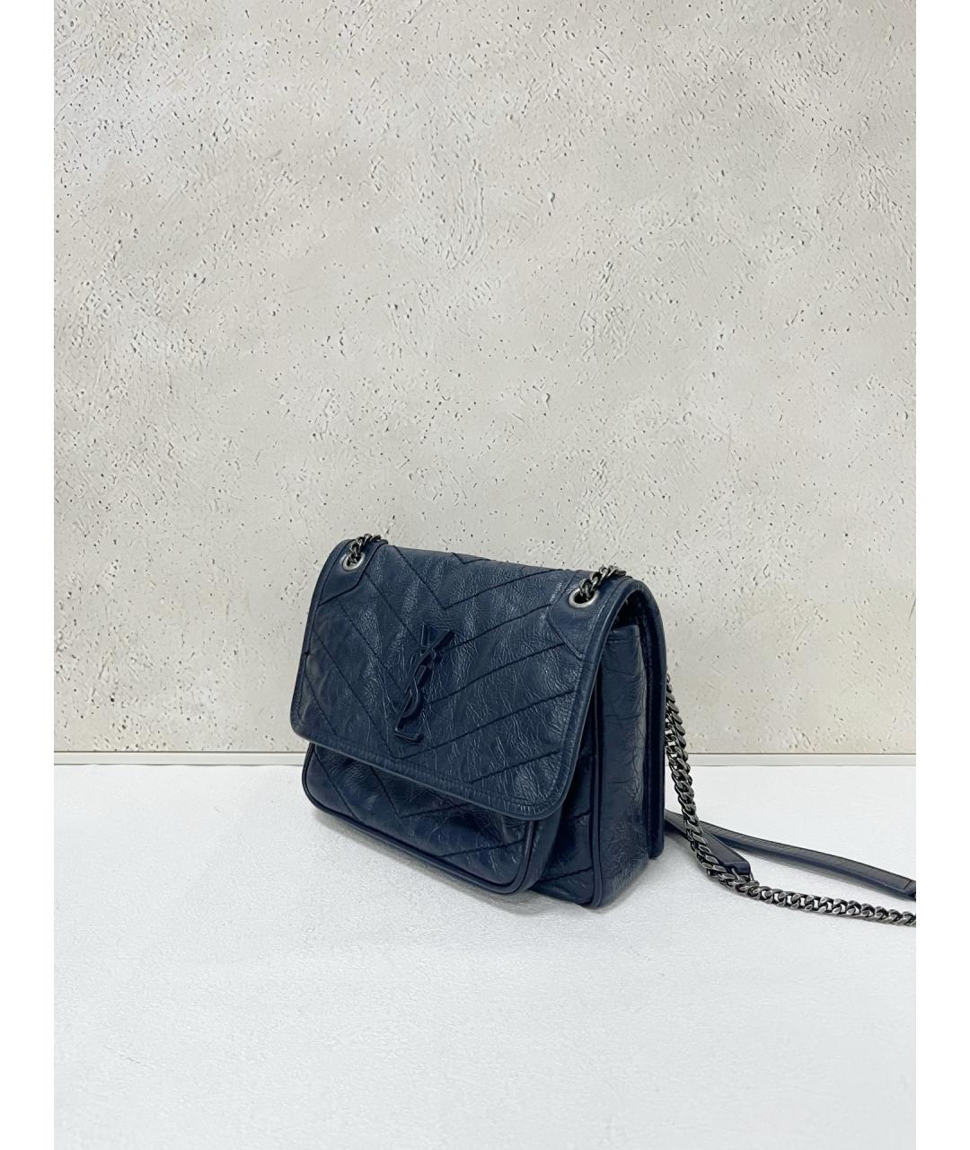 SAINT LAURENT Темно-синяя кожаная сумка через плечо, фото 3