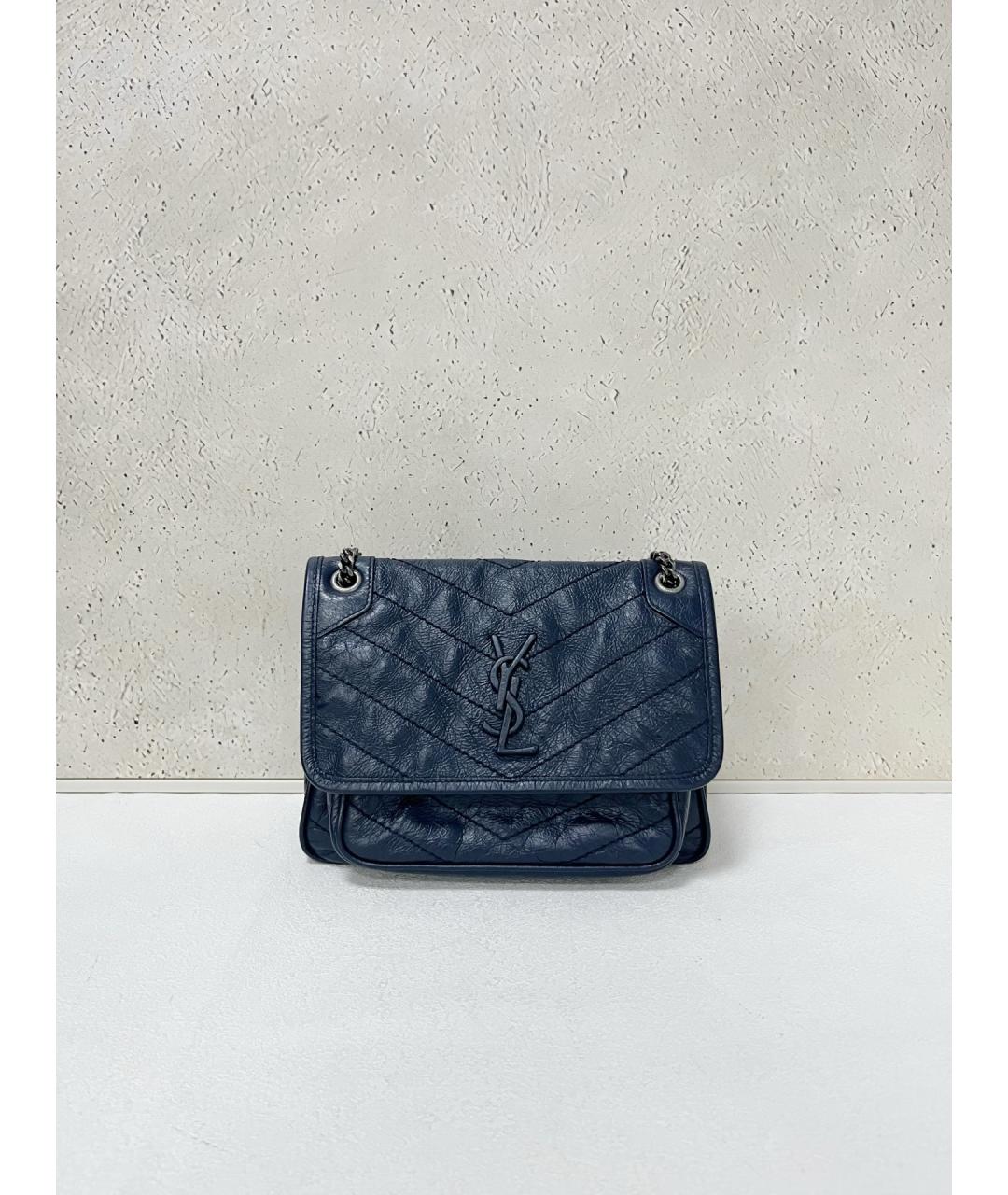 SAINT LAURENT Темно-синяя кожаная сумка через плечо, фото 7