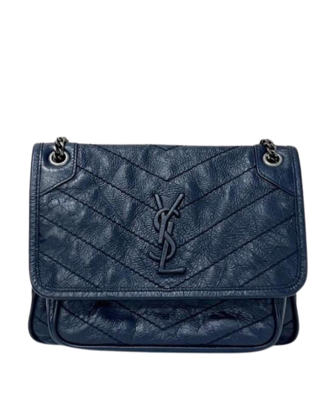 SAINT LAURENT Темно-синяя кожаная сумка через плечо, фото 1