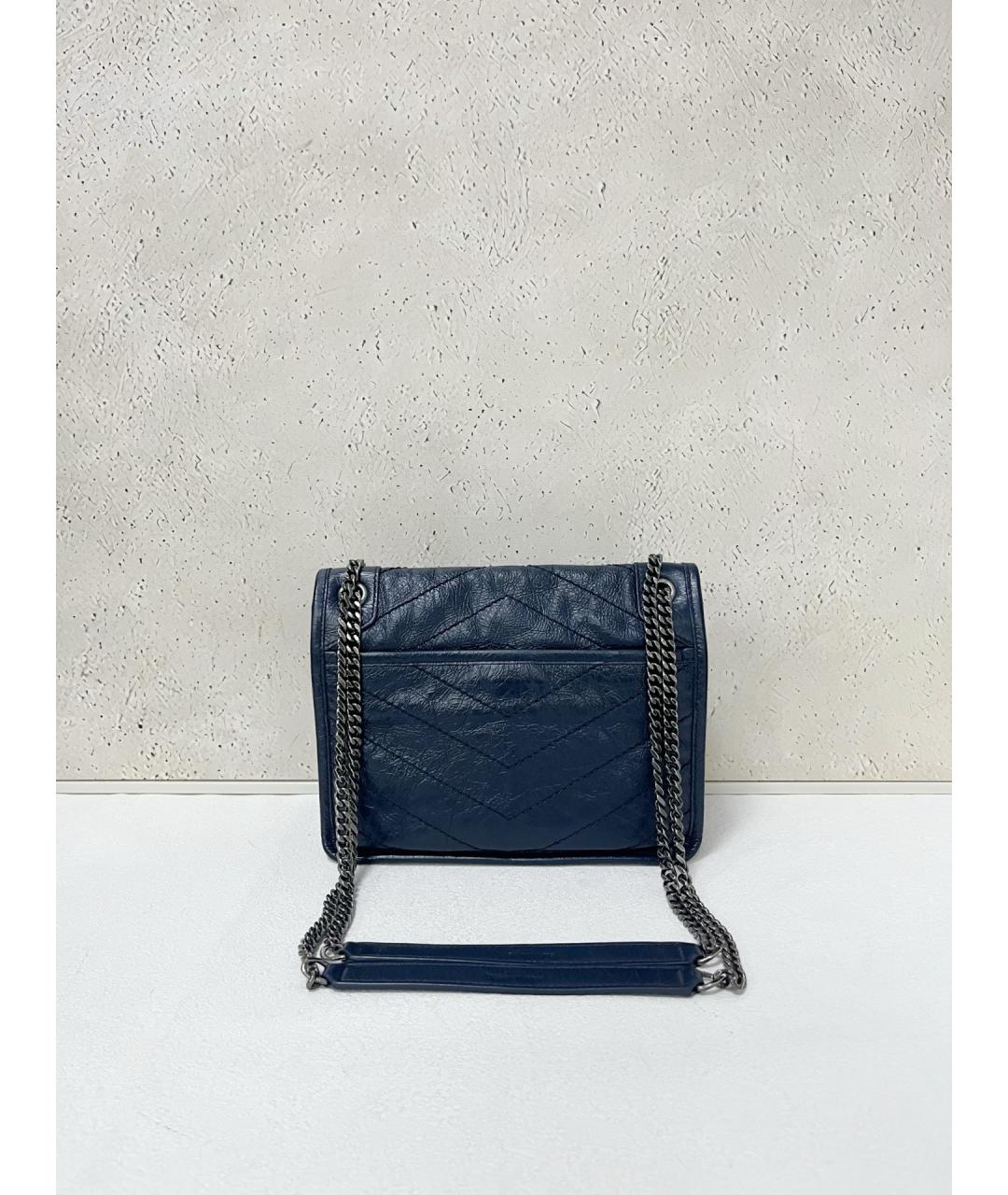 SAINT LAURENT Темно-синяя кожаная сумка через плечо, фото 2