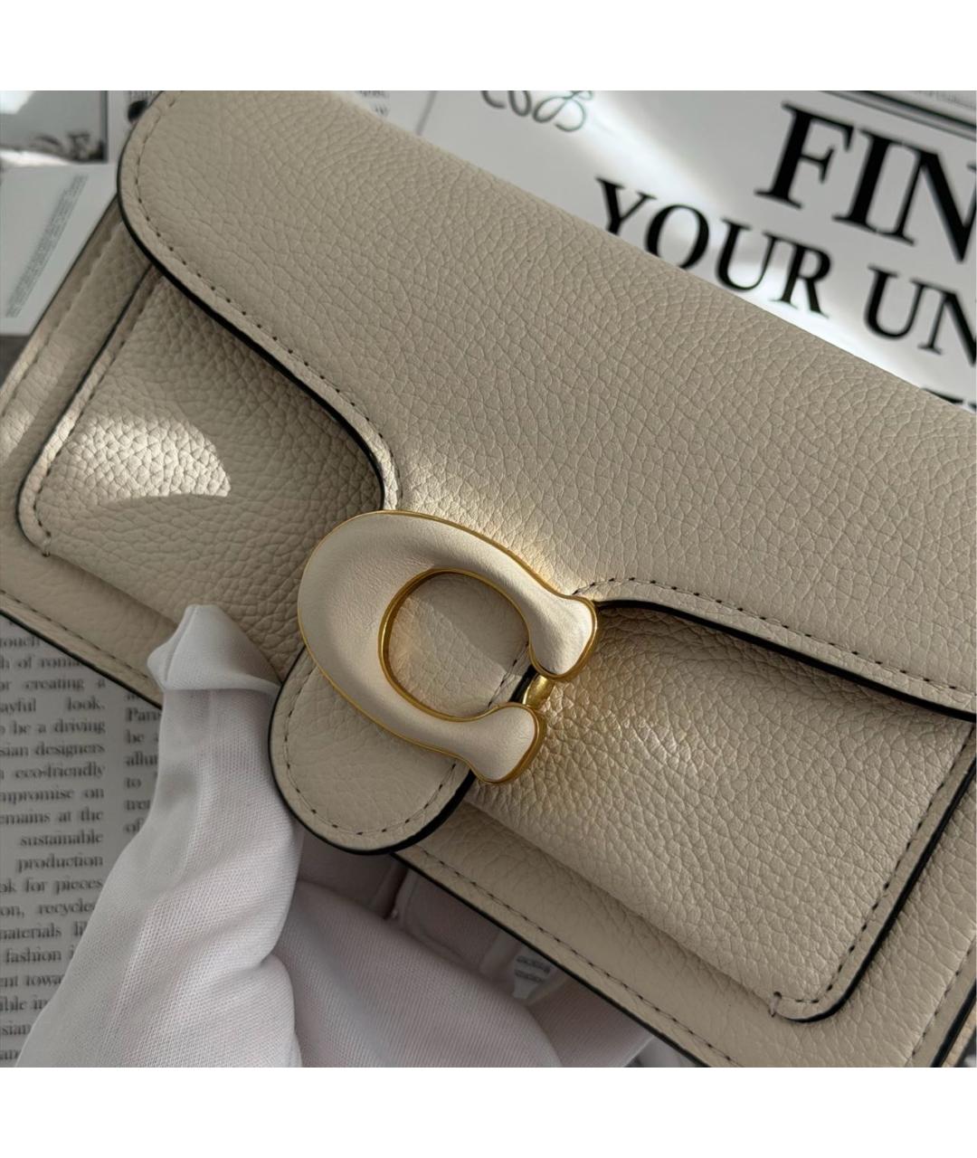 COACH Бежевая кожаная сумка через плечо, фото 5