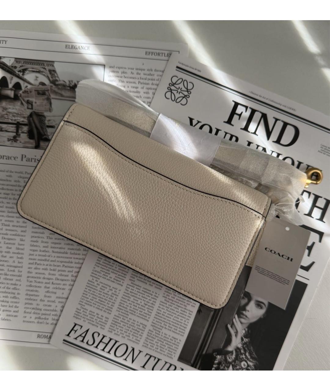 COACH Бежевая кожаная сумка через плечо, фото 3