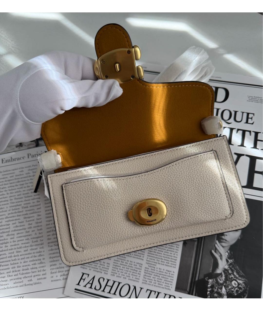 COACH Бежевая кожаная сумка через плечо, фото 4