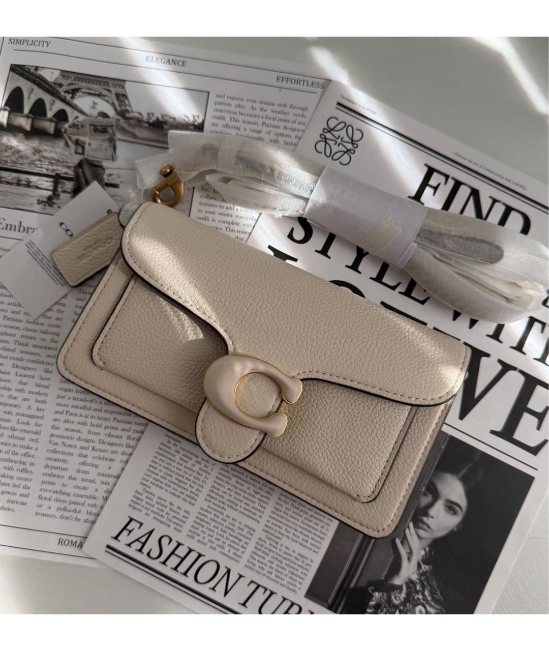 COACH Бежевая кожаная сумка через плечо, фото 2