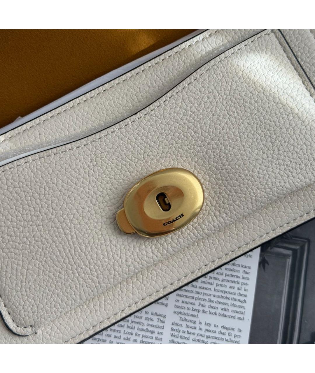 COACH Бежевая кожаная сумка через плечо, фото 6