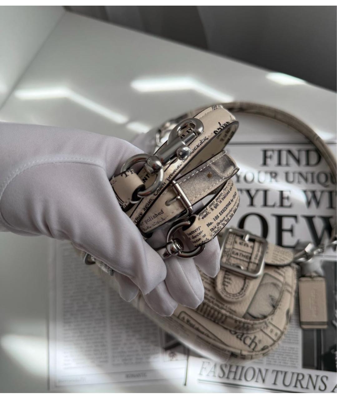 COACH Бежевая кожаная сумка через плечо, фото 6