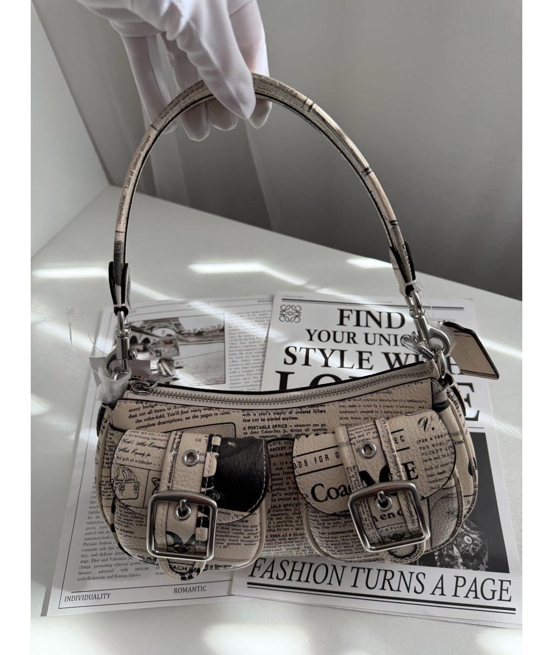 COACH Бежевая кожаная сумка через плечо, фото 2