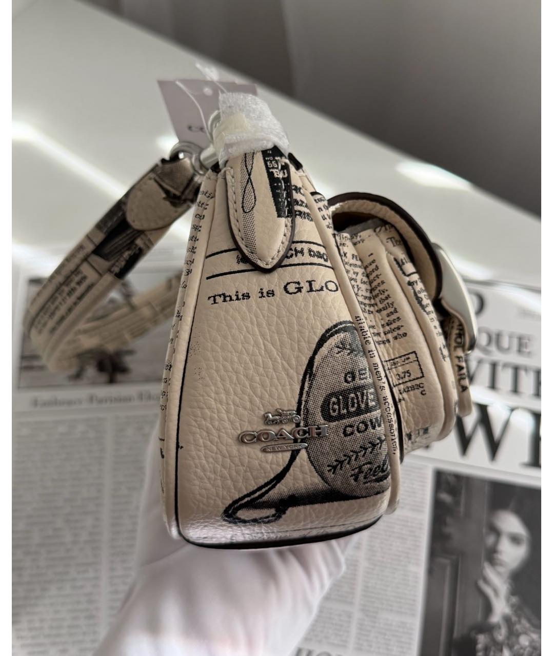 COACH Бежевая кожаная сумка через плечо, фото 5