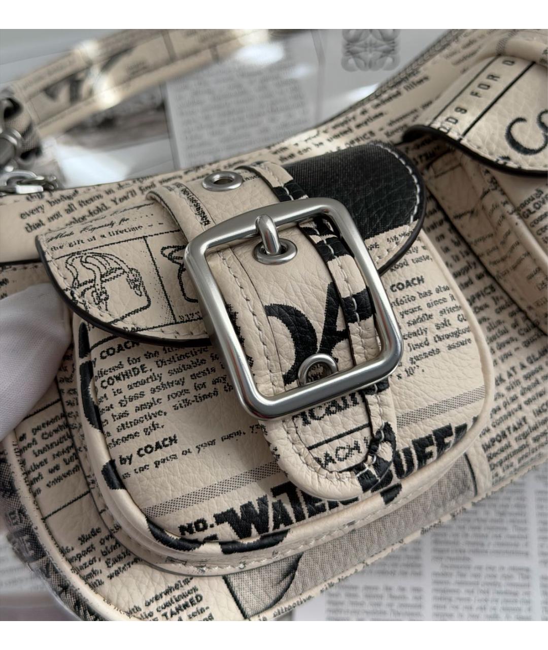 COACH Бежевая кожаная сумка через плечо, фото 4