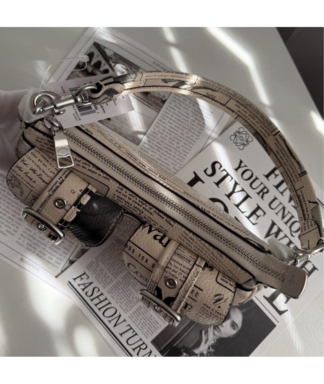 COACH Бежевая кожаная сумка через плечо, фото 7