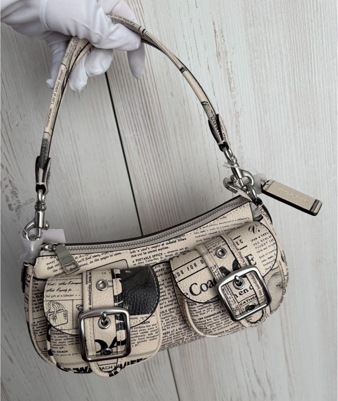 COACH Бежевая кожаная сумка через плечо, фото 8