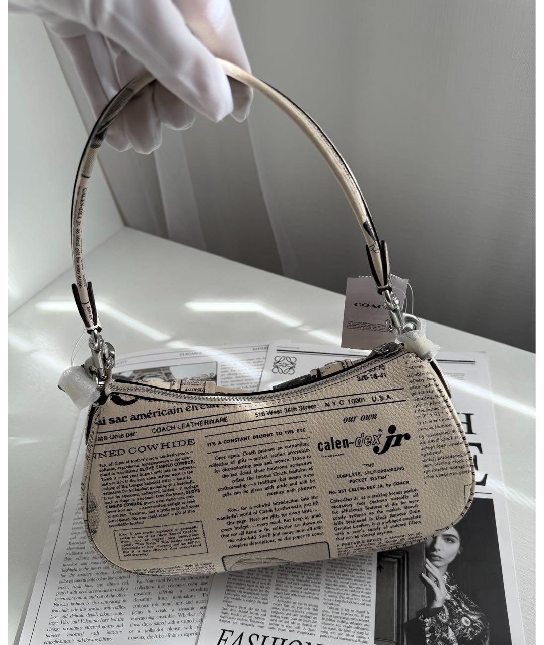 COACH Бежевая кожаная сумка через плечо, фото 3