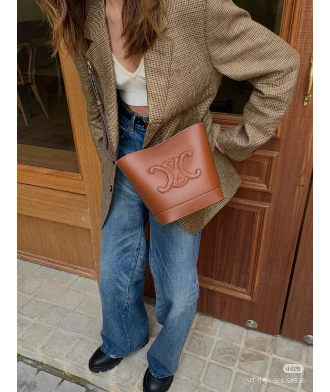 CELINE Коричневая кожаная сумка через плечо, фото 6