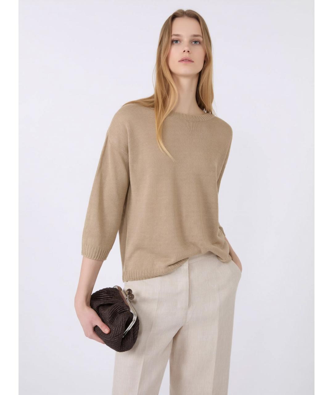 WEEKEND MAX MARA Бежевый льняной джемпер / свитер, фото 5