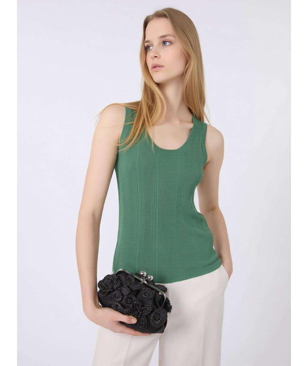 WEEKEND MAX MARA Зеленая вискозная майка, фото 5
