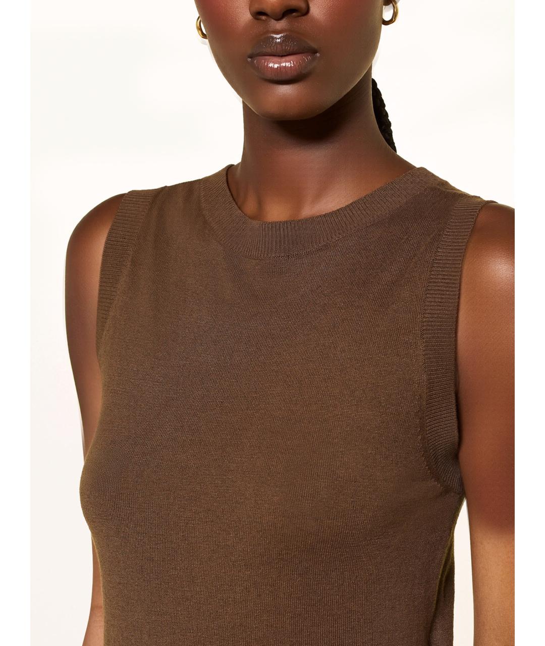 WEEKEND MAX MARA Коричневая шелковая майка, фото 5