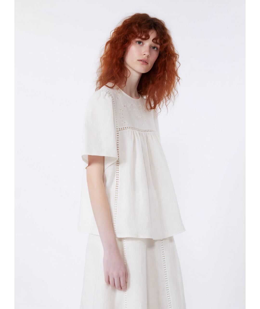 WEEKEND MAX MARA Белая льняная футболка, фото 5