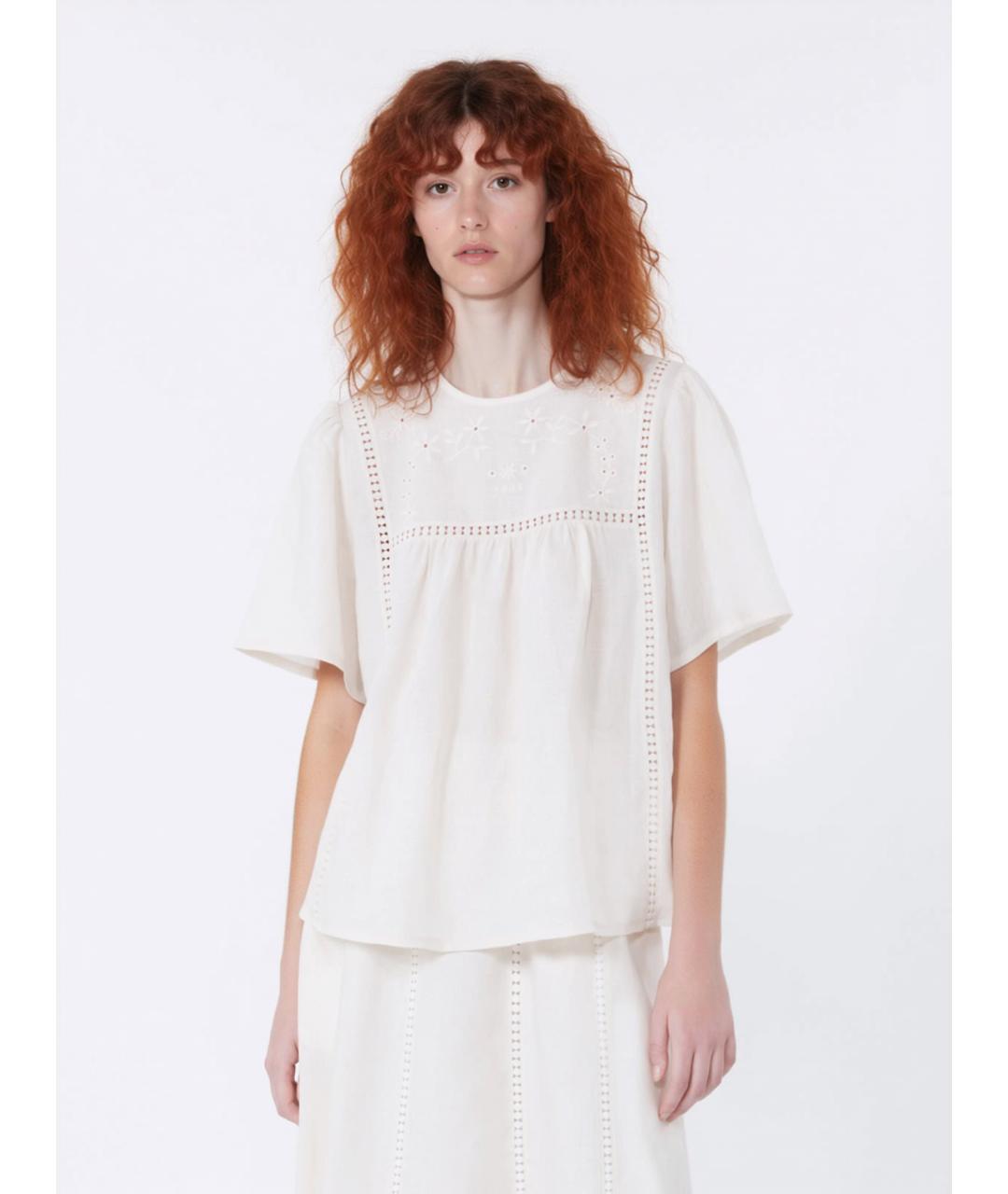 WEEKEND MAX MARA Белая льняная футболка, фото 3