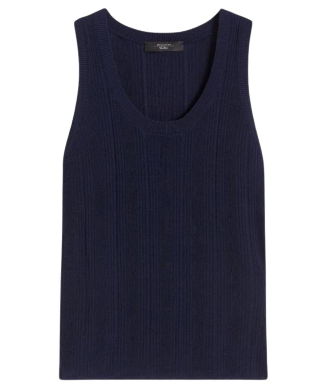 WEEKEND MAX MARA Темно-синяя вискозная майка, фото 1