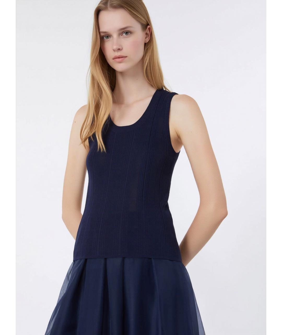 WEEKEND MAX MARA Темно-синяя вискозная майка, фото 4