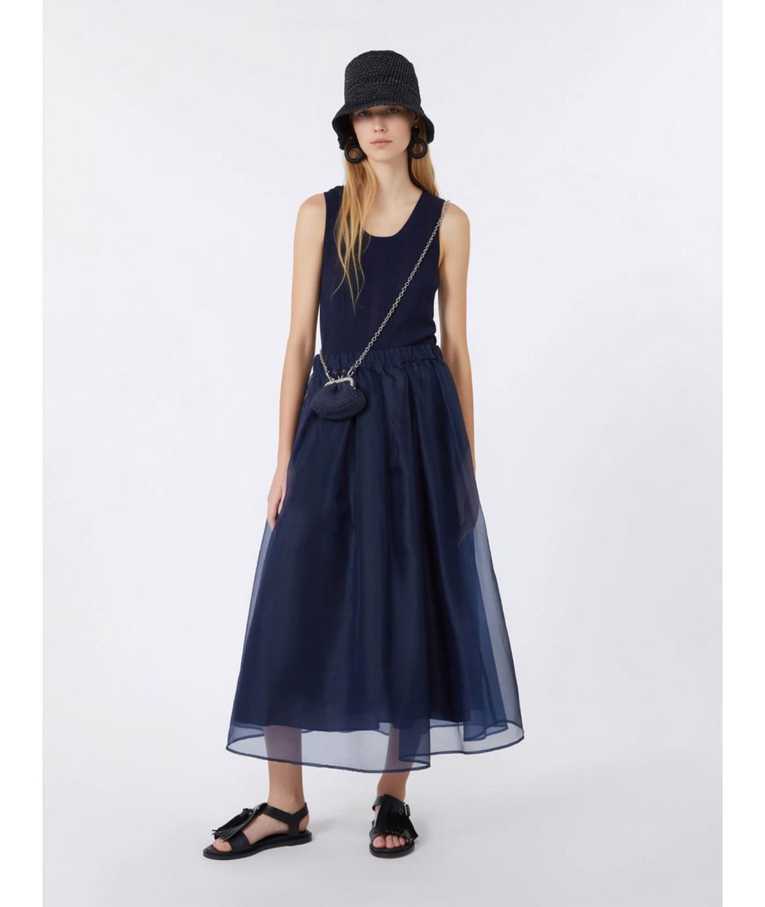 WEEKEND MAX MARA Темно-синяя вискозная майка, фото 2