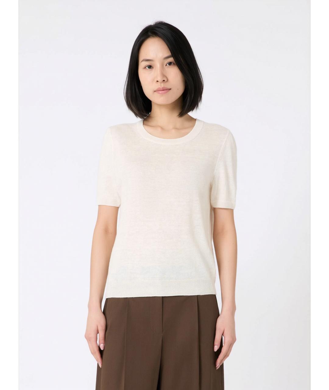 WEEKEND MAX MARA Бежевая льняная футболка, фото 3