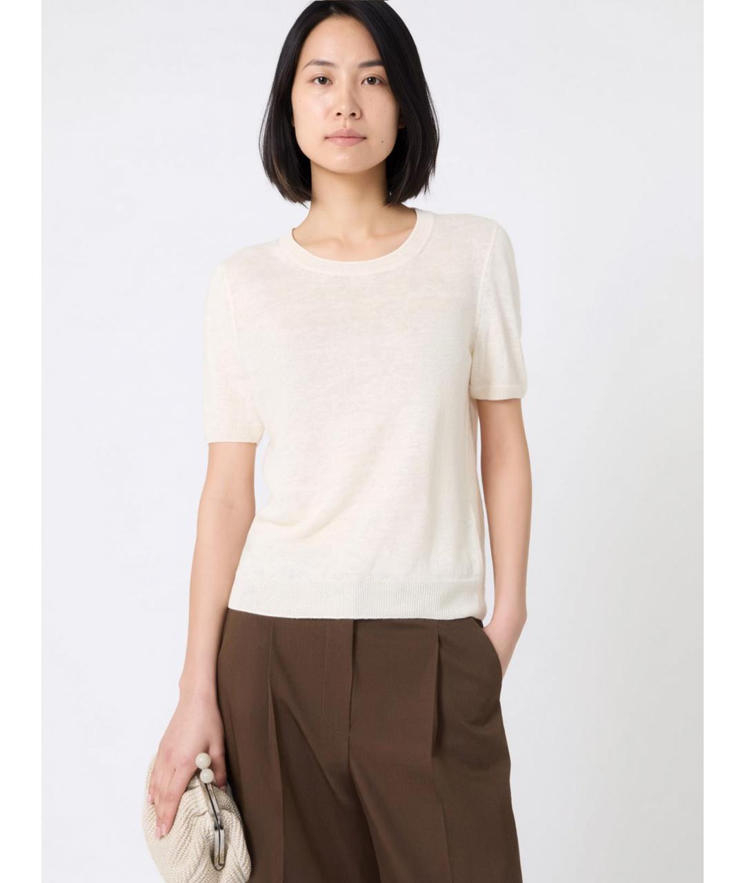 WEEKEND MAX MARA Бежевая льняная футболка, фото 5