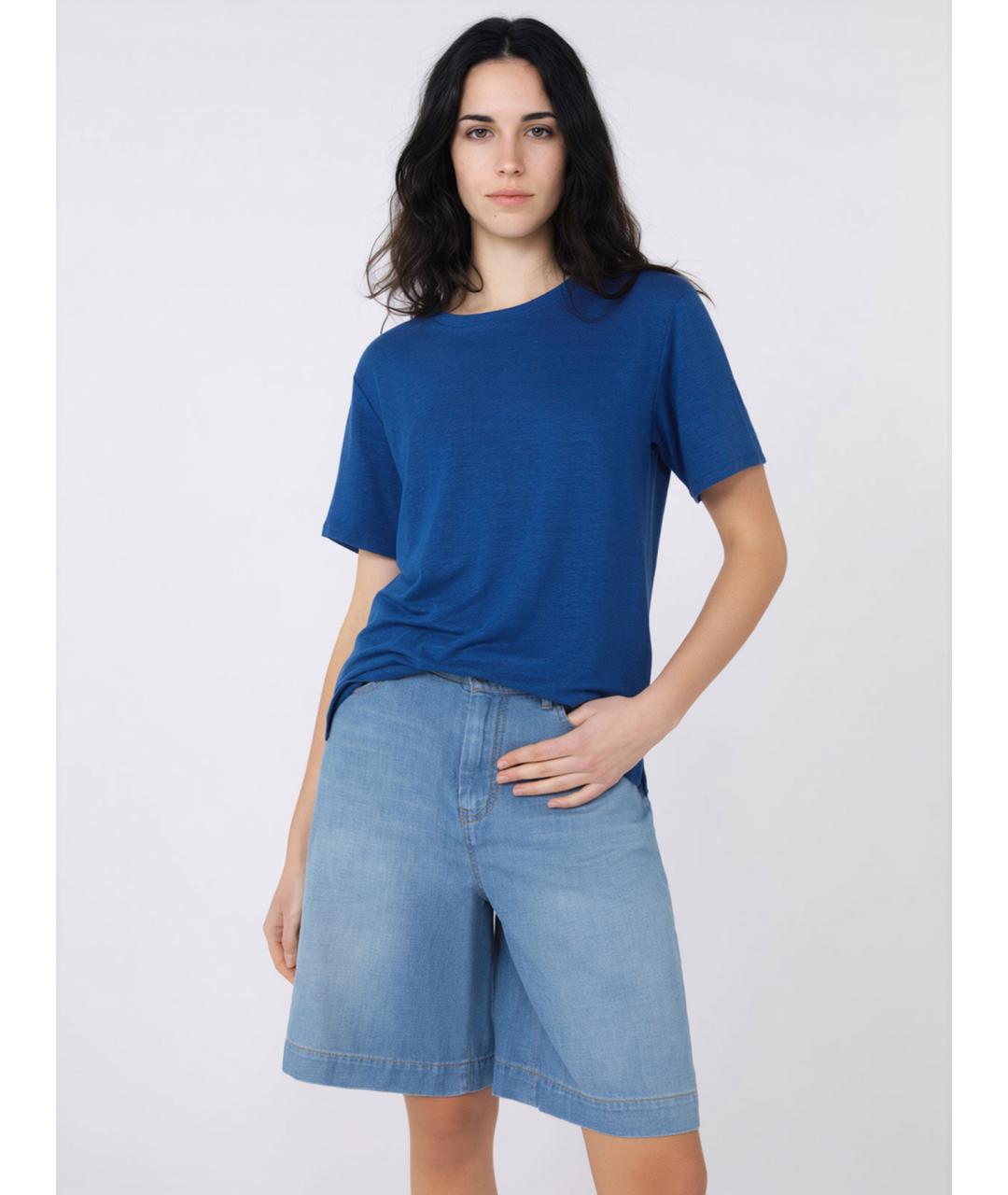 WEEKEND MAX MARA Синяя льняная футболка, фото 5