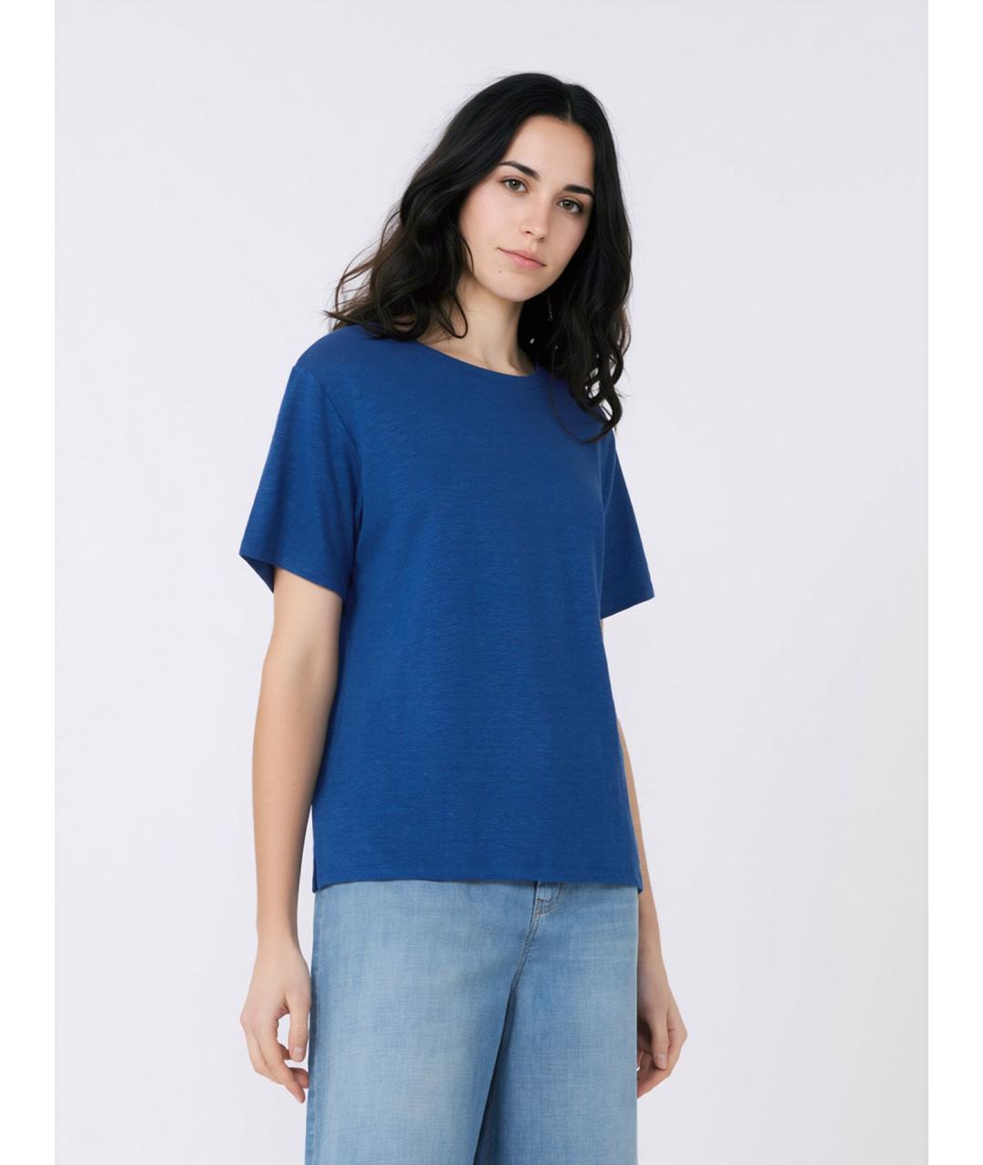 WEEKEND MAX MARA Синяя льняная футболка, фото 3