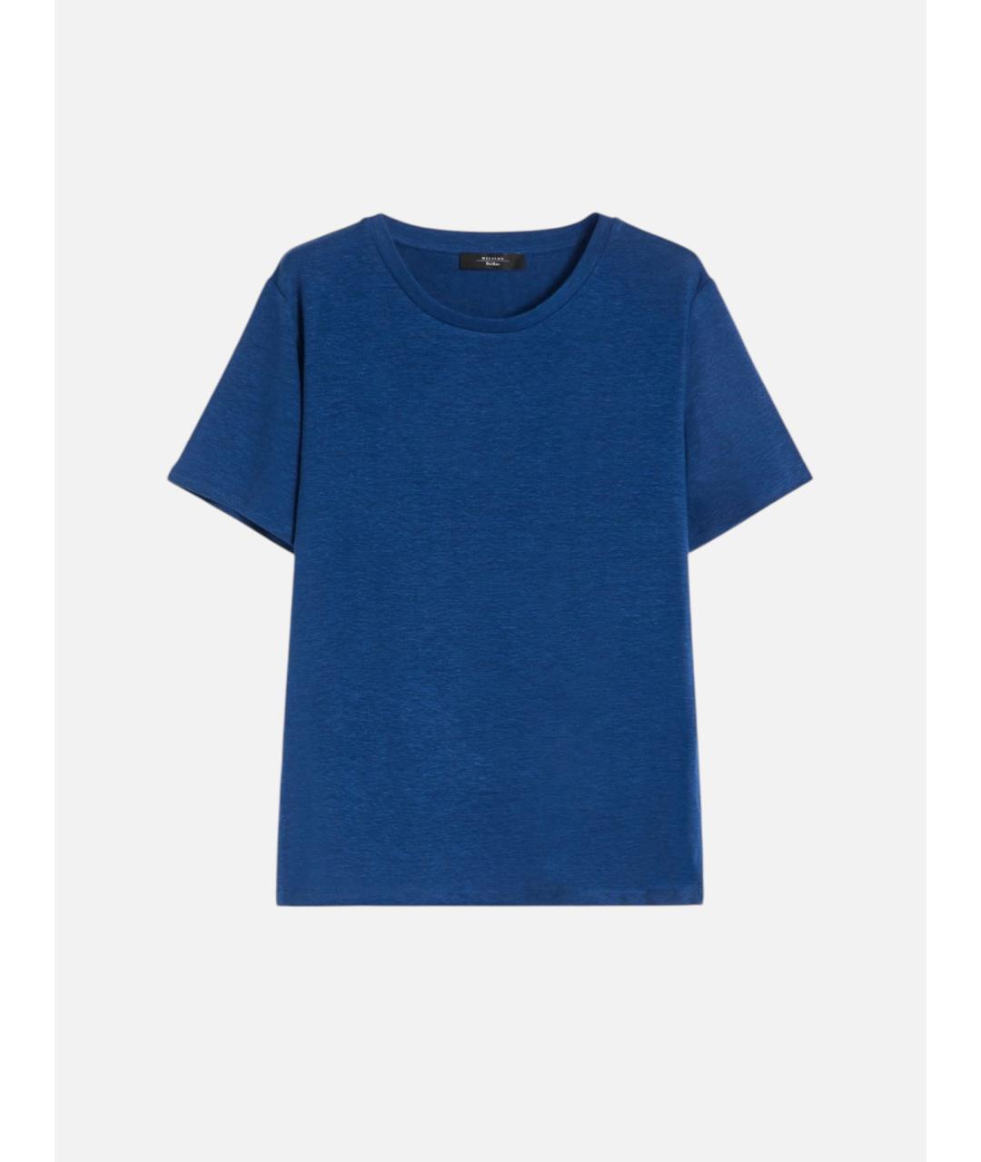 WEEKEND MAX MARA Синяя льняная футболка, фото 6