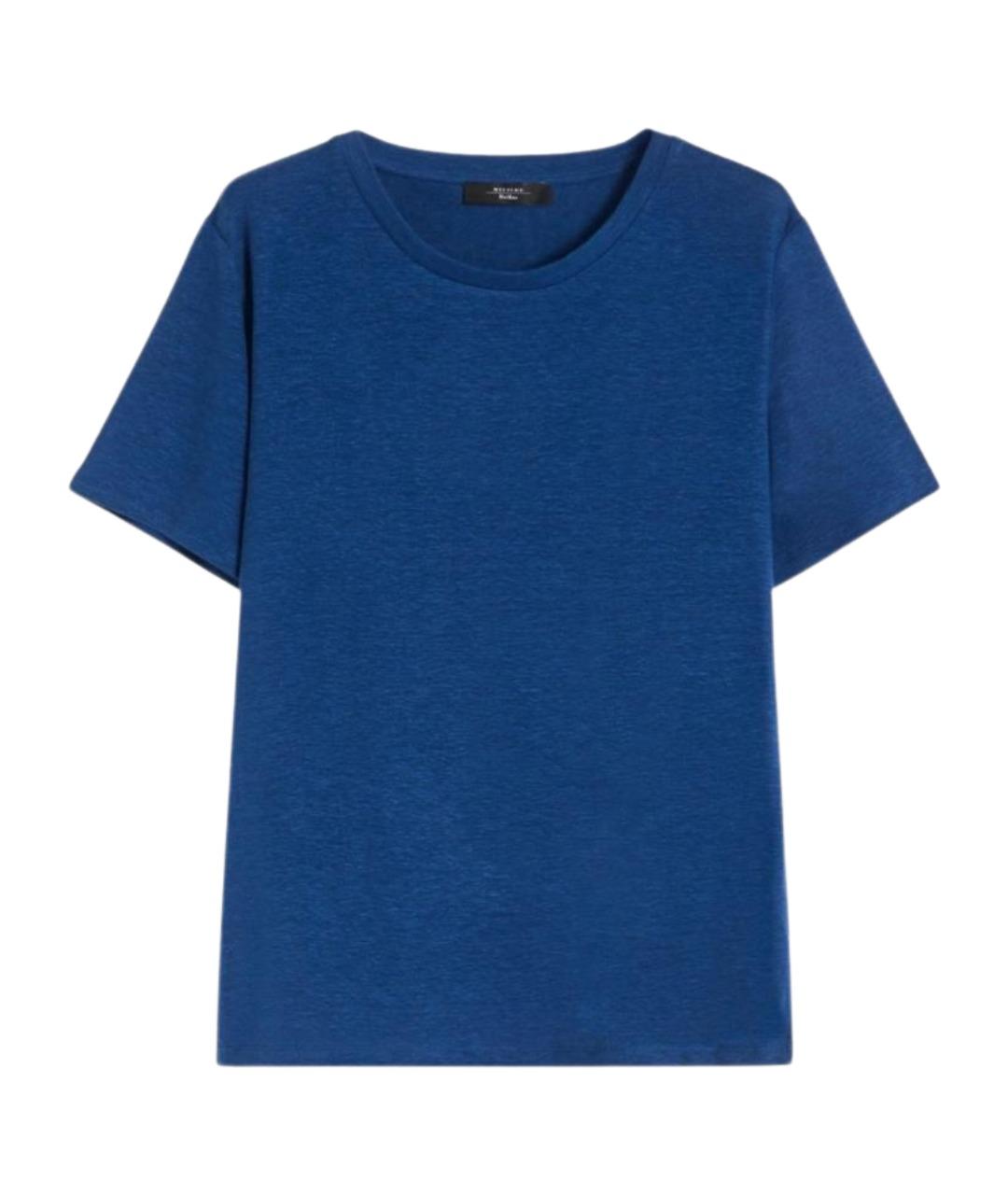 WEEKEND MAX MARA Синяя льняная футболка, фото 1