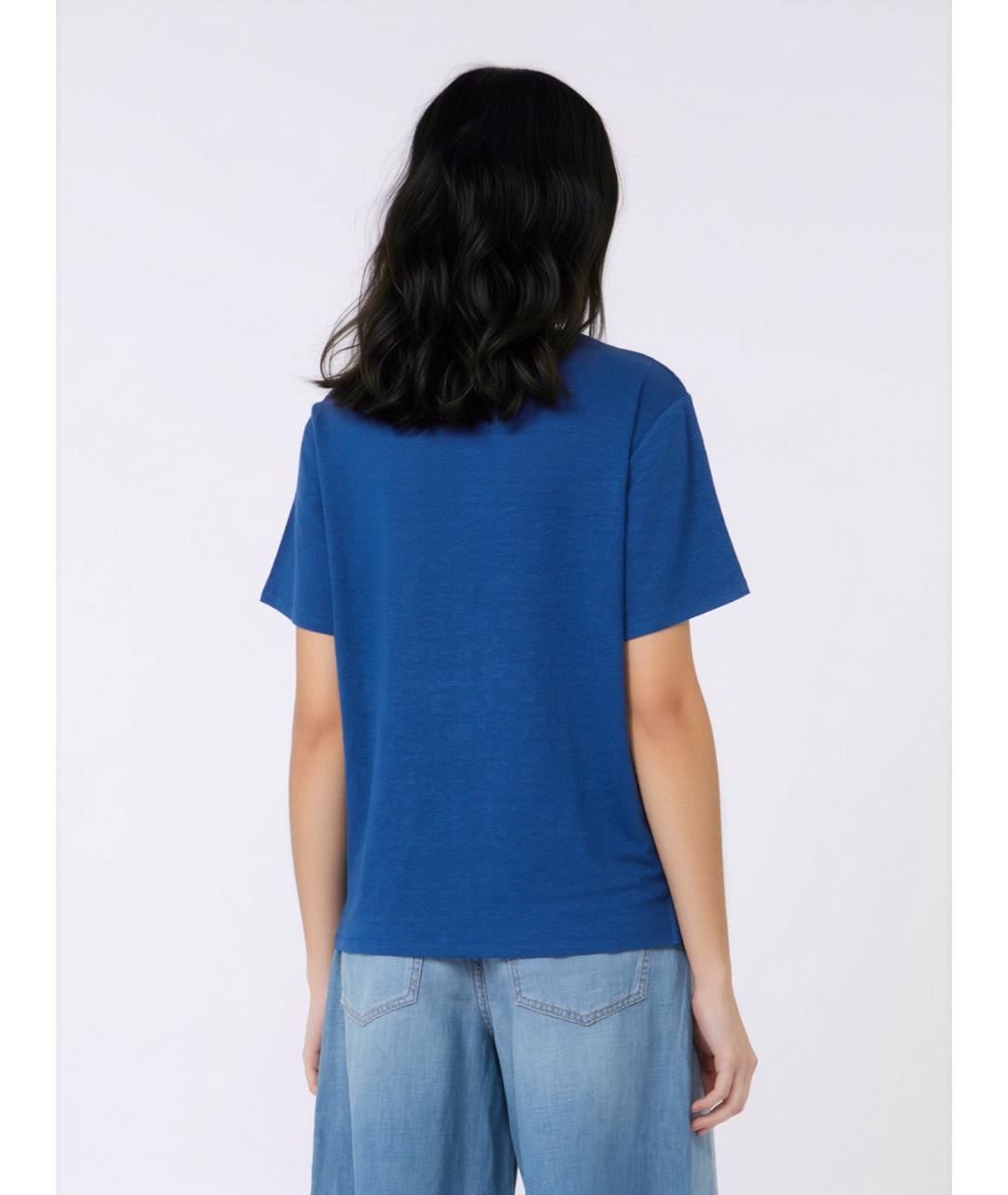 WEEKEND MAX MARA Синяя льняная футболка, фото 4