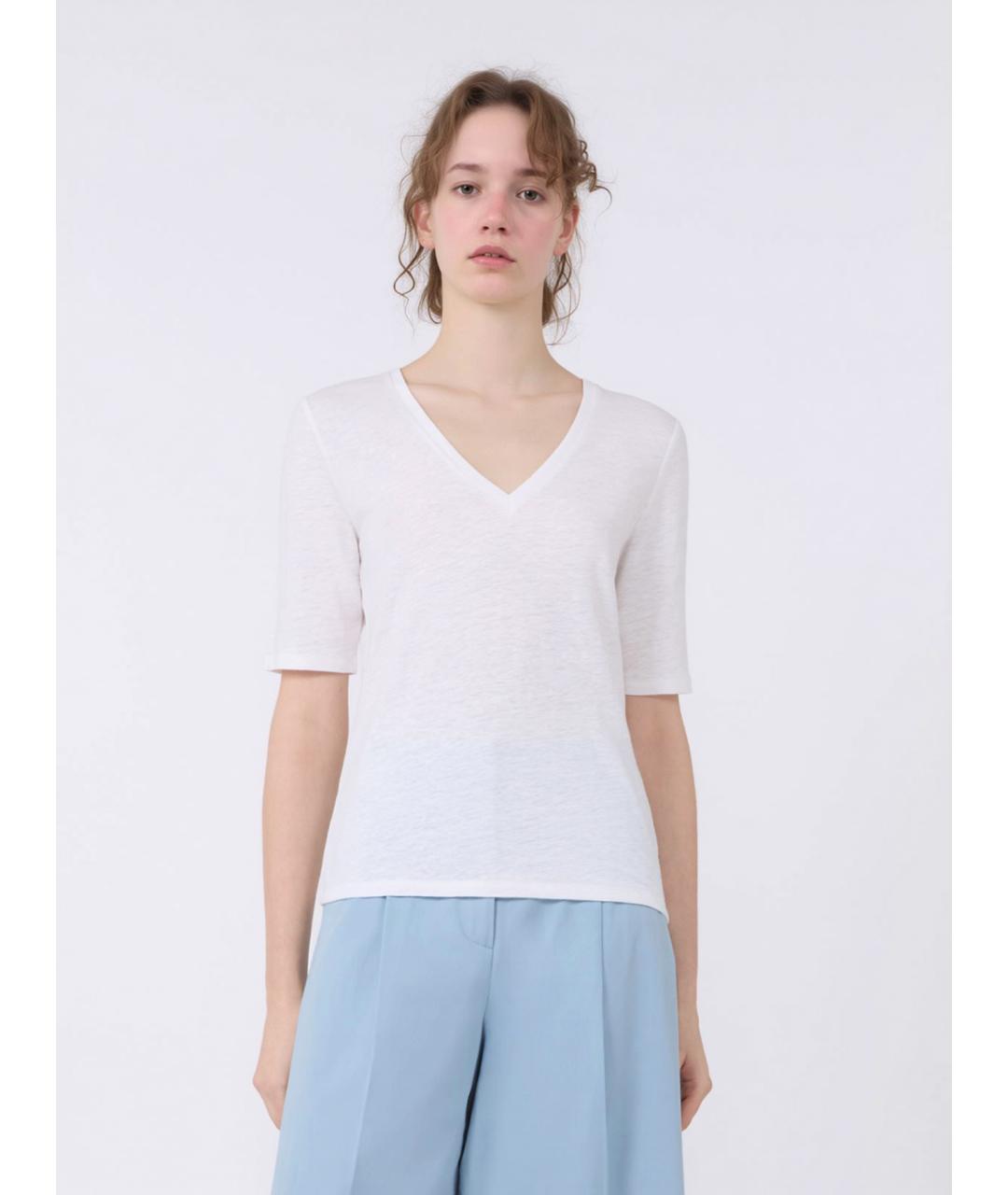 WEEKEND MAX MARA Белая льняная футболка, фото 2