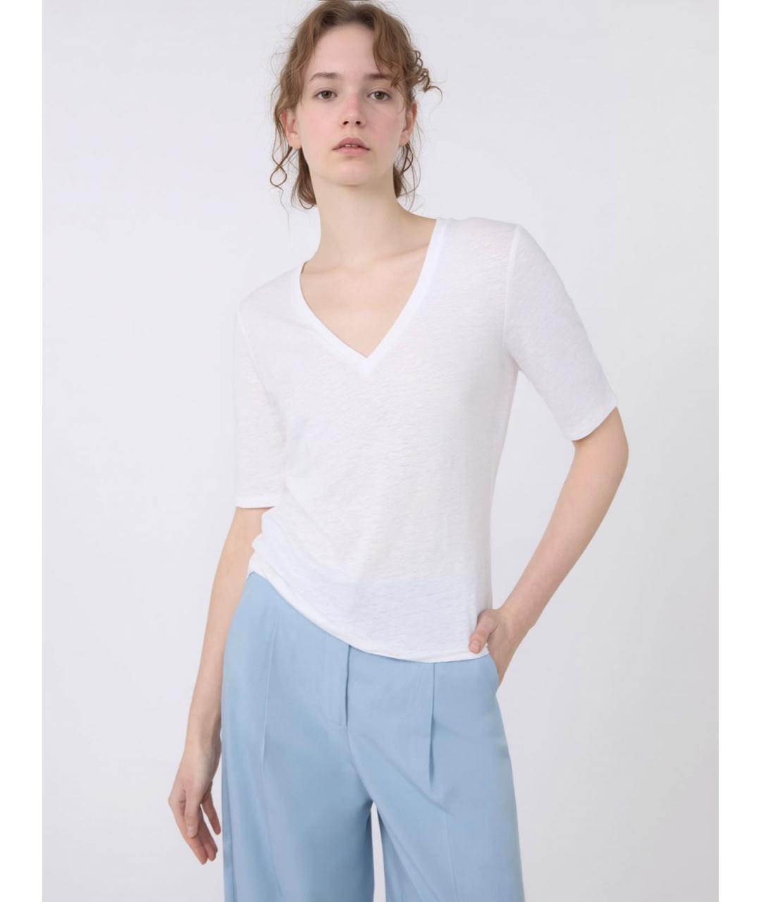 WEEKEND MAX MARA Белая льняная футболка, фото 4