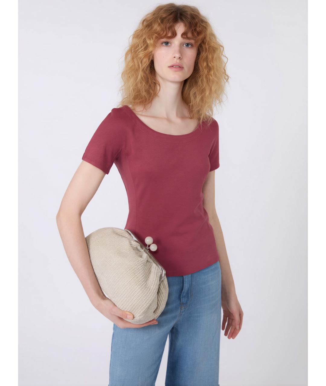 WEEKEND MAX MARA Бордовая хлопковая футболка, фото 5