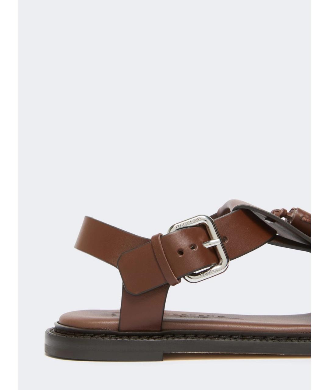 WEEKEND MAX MARA Коричневые кожаные босоножки, фото 5