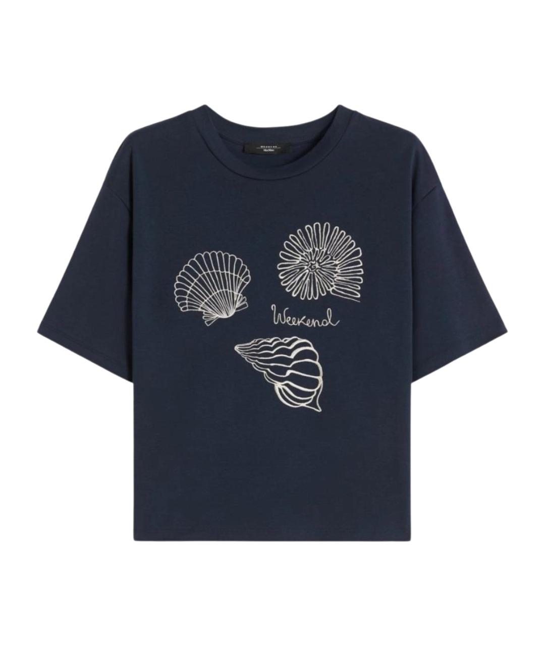 WEEKEND MAX MARA Темно-синяя хлопковая футболка, фото 1