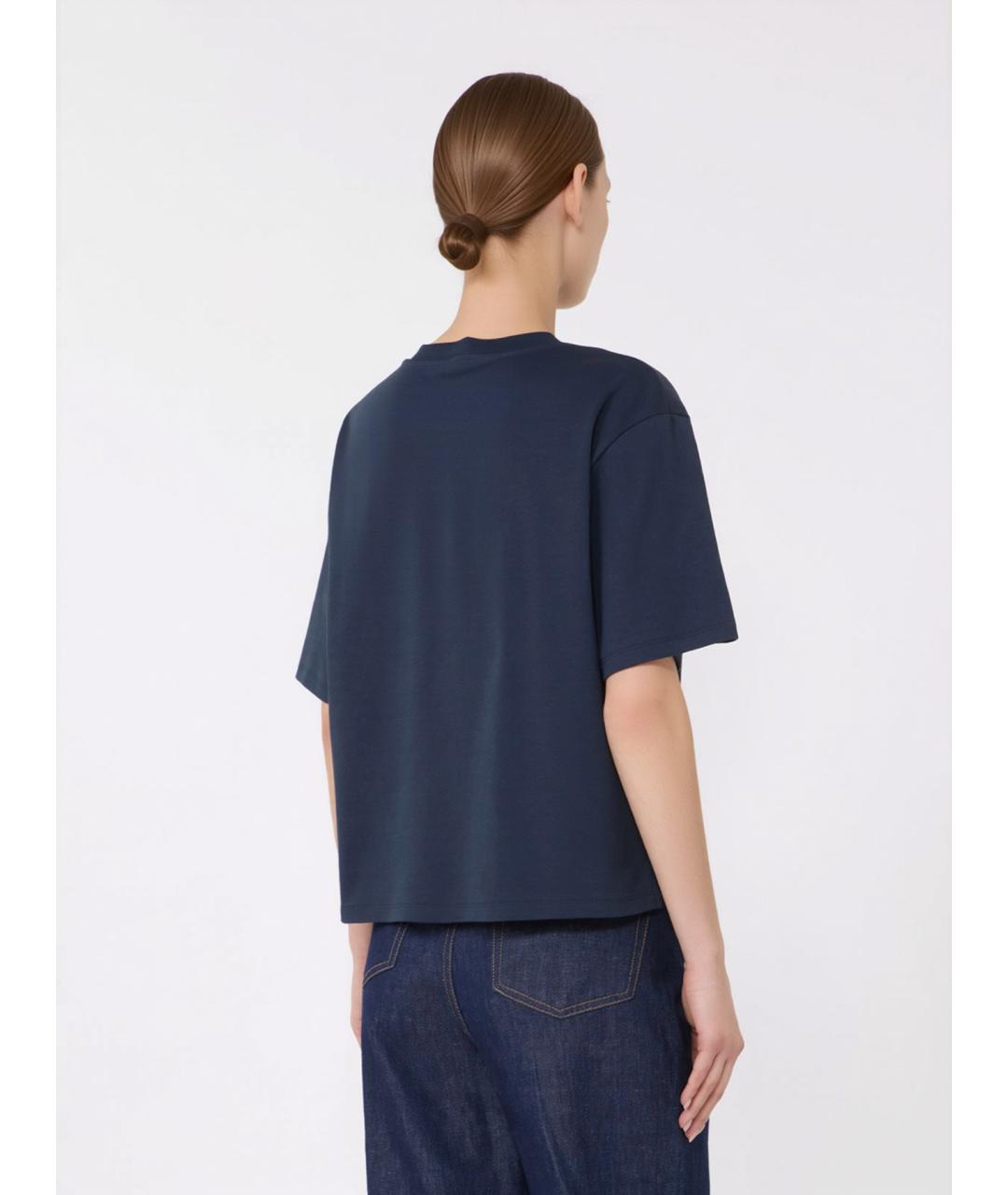 WEEKEND MAX MARA Темно-синяя хлопковая футболка, фото 4