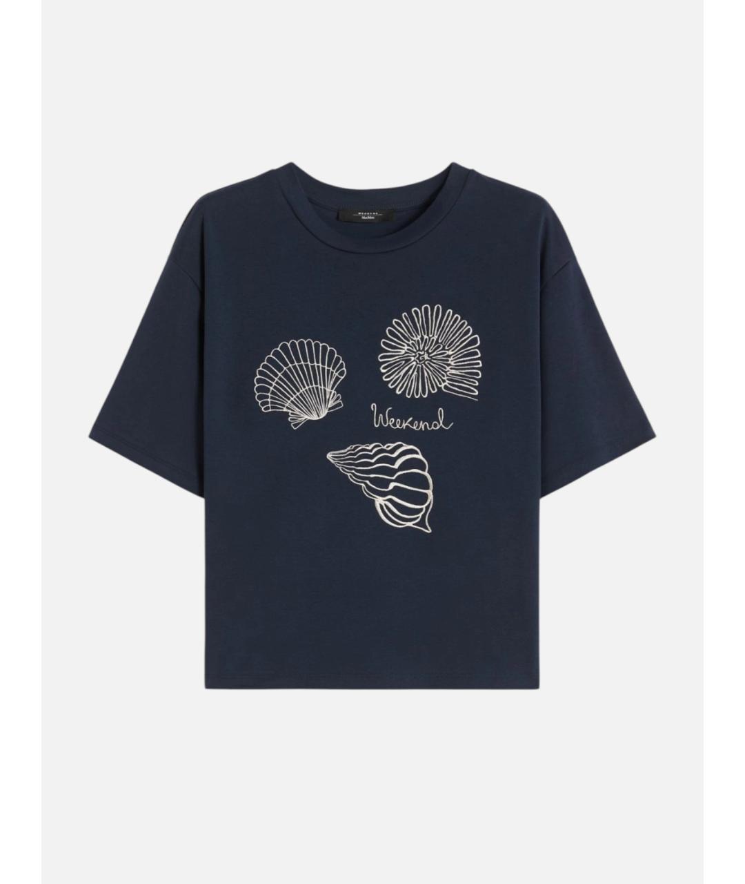 WEEKEND MAX MARA Темно-синяя хлопковая футболка, фото 6